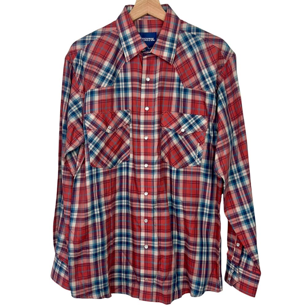 Resistol Men's Small Pearl Snap Button Up Long Sleeve Western Shirt Plaid Rodeo‎
